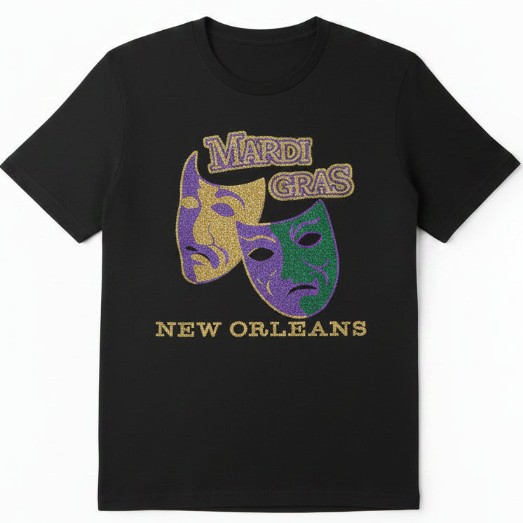 V Neck - Rhinestones Print - (Mardigras)