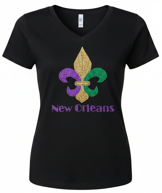 Crew Neck - Rhinestones Print - Mardi Gras